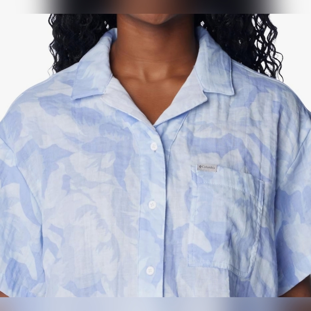 COLUMBIA Holly Hideaway Breezy Short Sleeve Top - Size L - Light Blue (NWT) - Picture 4 of 14